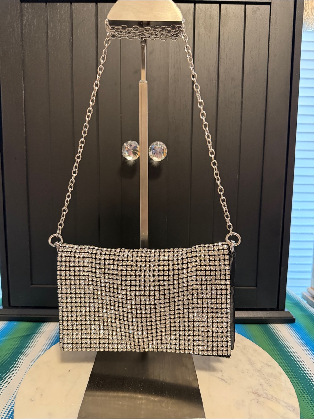 Silver Crystal Mesh Chain Crossbody Bag